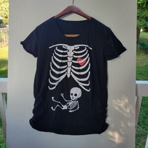 Silk Road Tees Mama Skeleton W/Baby T Shirt Maternity Top Size Medium Black